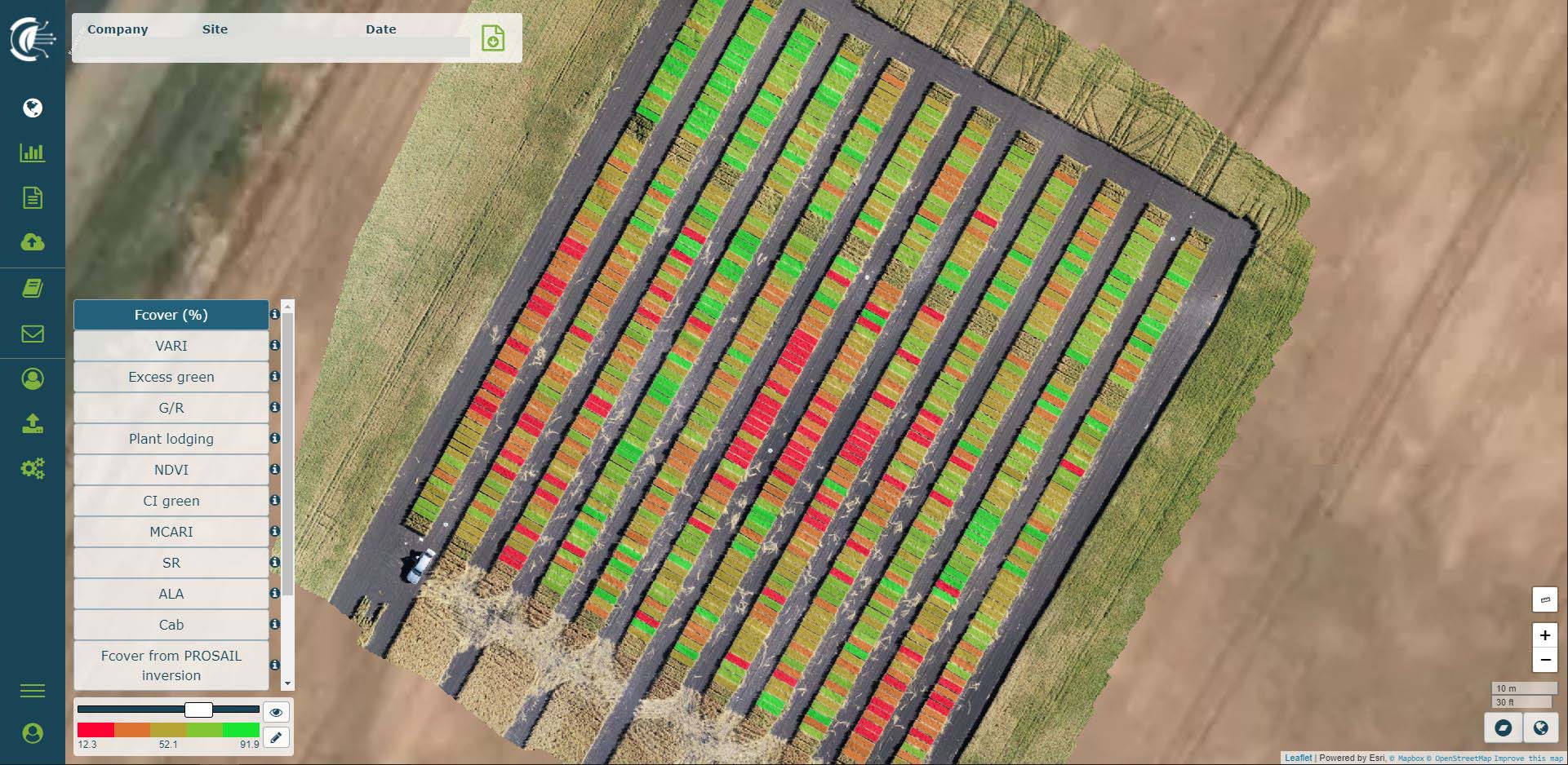 field map with colored boxes