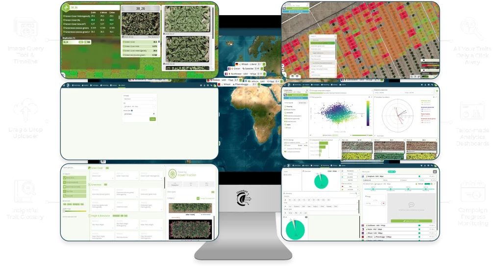 Cloverfield platform features — image quality, field tracking, crop library, automated analytics