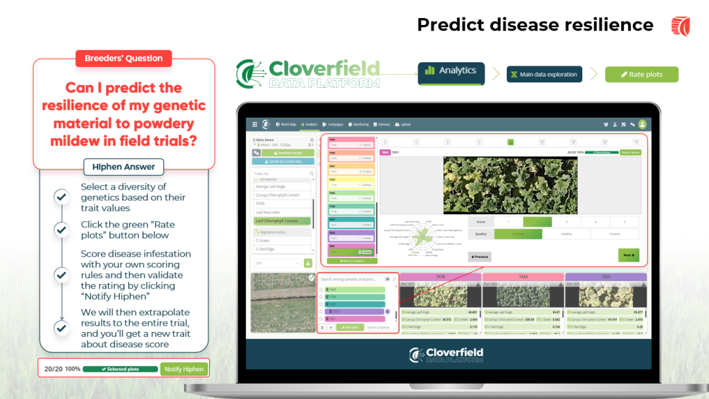 Predict disease resilience in plot trials with imagery (R&D)