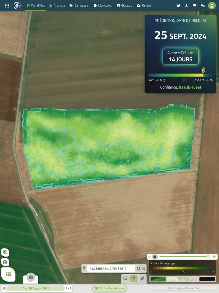 Predict harvest date to optimize logistics & resources