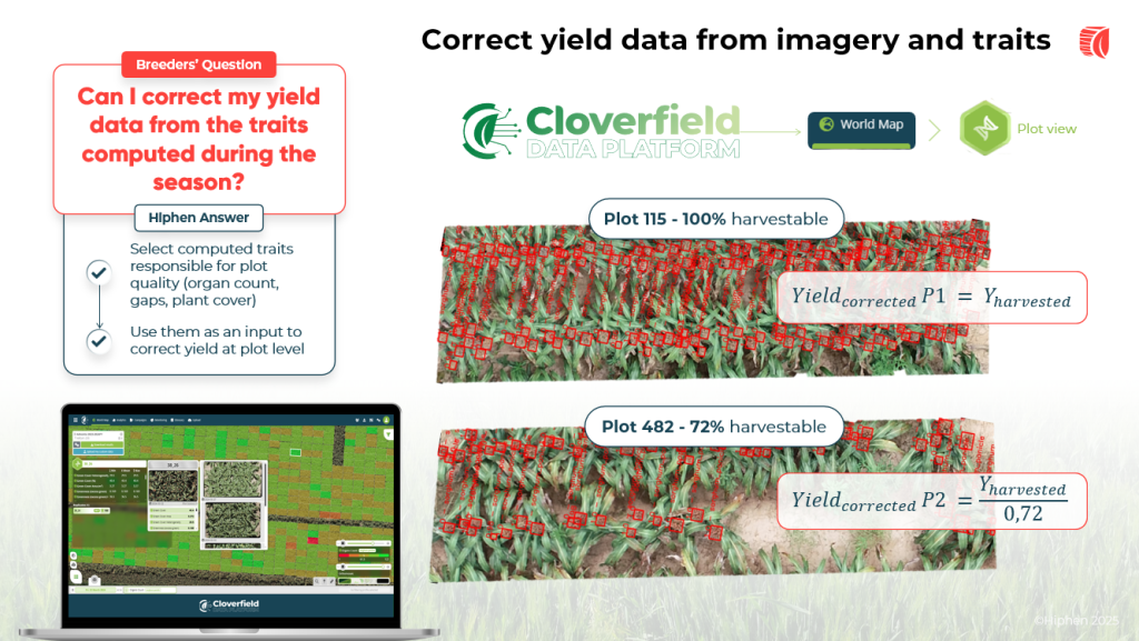 Digital traits to correct yield at the end of the season through plot-truth evidence