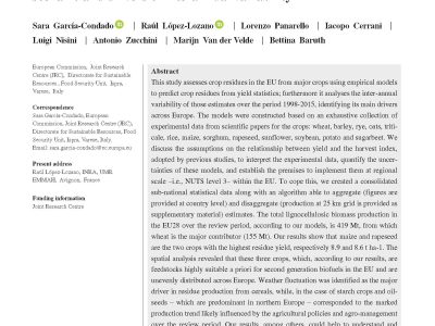 Assessing lignocellulosic biomass production from crop residues in the European Union: Modelling, analysis of the current scenario and drivers of interannual variability