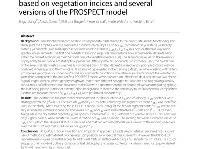 Estimation of leaf traits from reflectance measurements: comparison between methods based on vegetation indices and several versions of the PROSPECT model